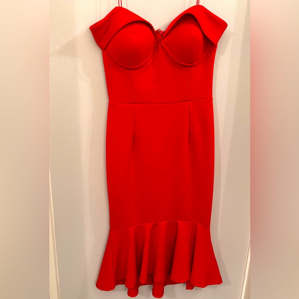 Red off-the-shoulder midi dress - worn once